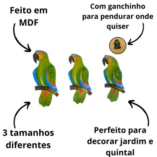 Trio de Papagaio Gg Decorativo de Parede para Casa Varanda