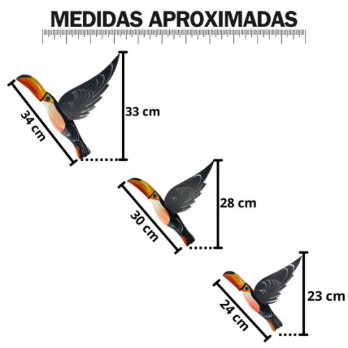 Trio de Tucano de Asa 3d Decoração de Casa Jardim Quintal