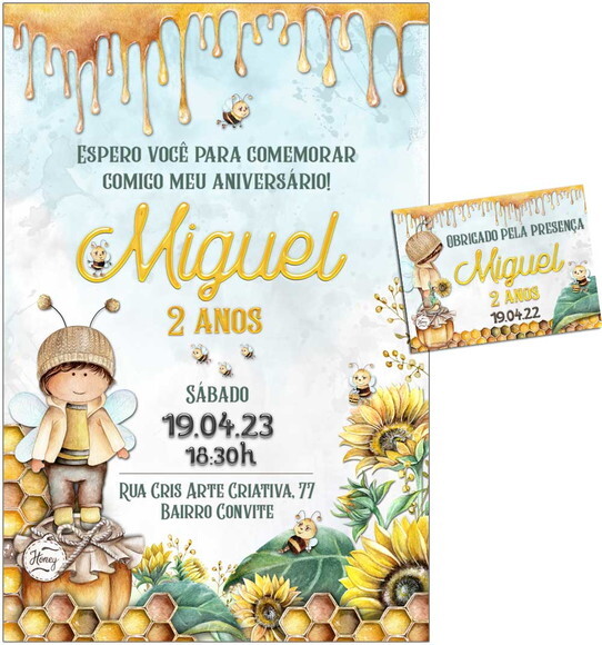 Convite Digital C/ Tag Festa Abelha Menino 2
