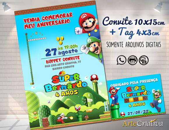 CONVITE DIGITAL C/TAG 2 Super Mario