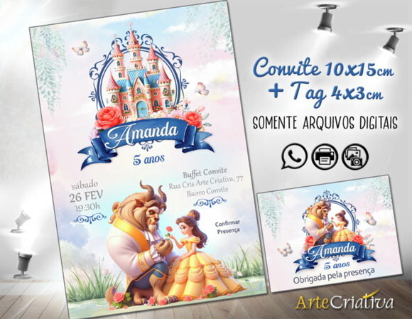 Convite Digital C/tag a Bela e a Fera 5