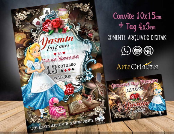 CONVITE DIGITAL C/TAG Alice no Pais das Maravilhas Luxuosa