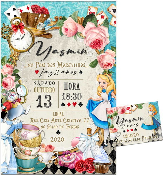 CONVITE DIGITAL C/TAG Alice no Pais das Maravilhas Vintage 1