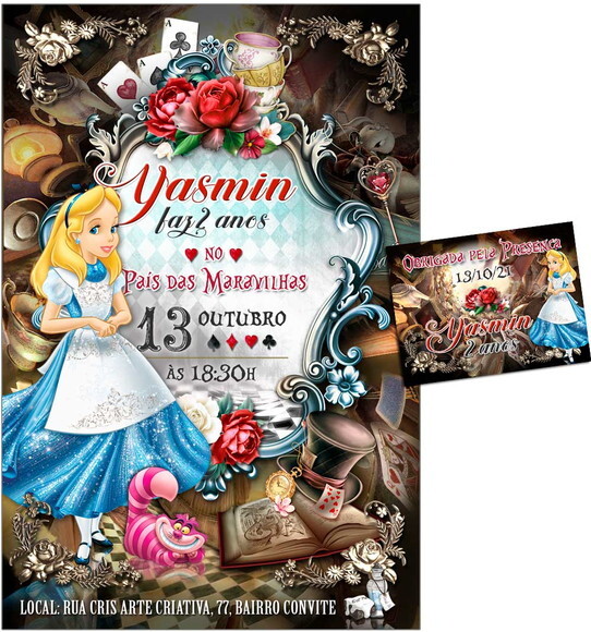 CONVITE DIGITAL C/TAG Alice no Pais das Maravilhas Luxuosa