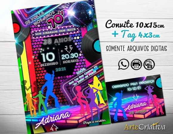 CONVITE DIGITAL C/TAG Anos 70