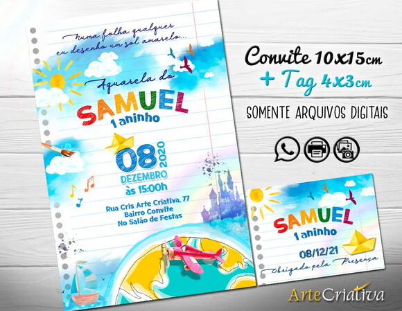 CONVITE DIGITAL C/TAG Aquarela Toquinho Caderno