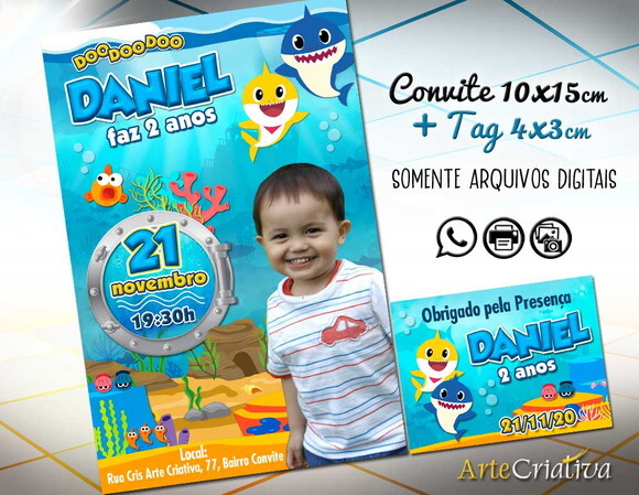 CONVITE DIGITAL C/TAG Baby Shark com Foto