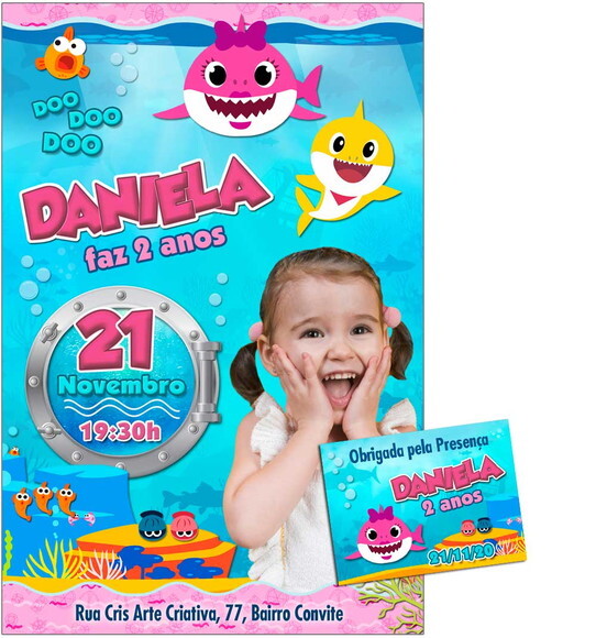 CONVITE DIGITAL C/TAG Baby Shark Menina com Foto