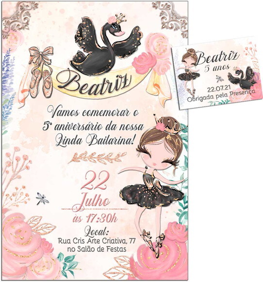 CONVITE DIGITAL C/TAG Bailarina Aquarela Cisne Negro
