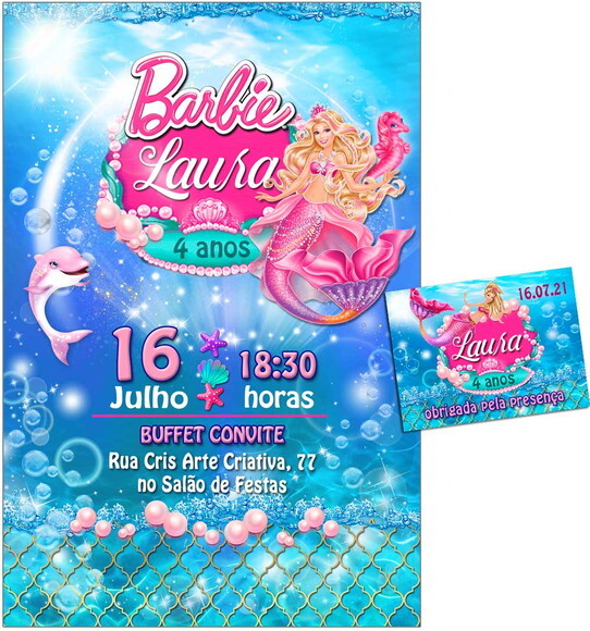 CONVITE DIGITAL C/TAG BarbieSereia