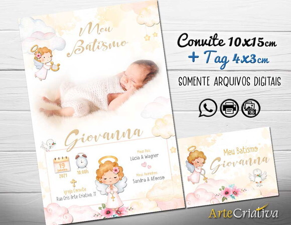CONVITE DIGITAL C/TAG Batismo Menina