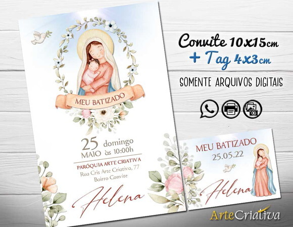 Convite Digital C/tag Batismo Menina Maria