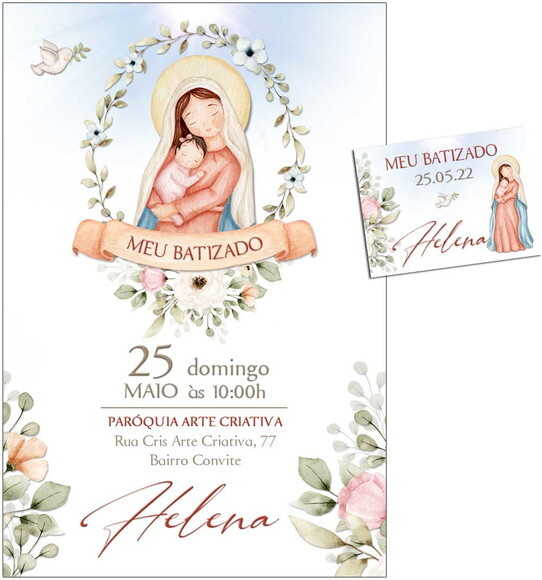 Convite Digital C/tag Batismo Menina Maria