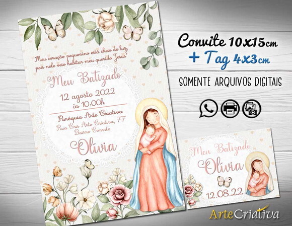 Convite Digital C/tag Batismo Menina Maria 3