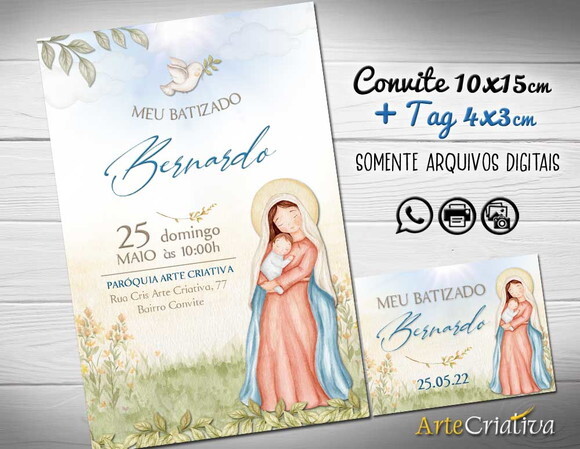 Convite Digital C/tag Batismo Menino Maria
