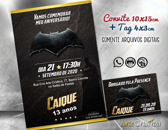 CONVITE DIGITAL C/TAG Batman Preto