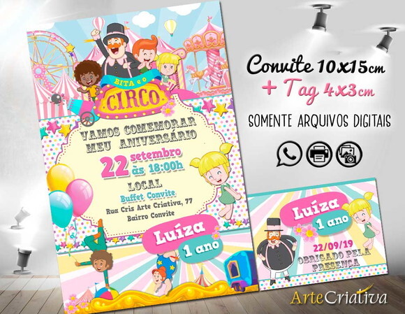 CONVITE DIGITAL C/TAG Bita Circo Menina 2