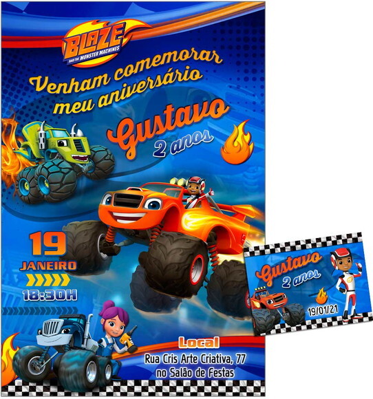 CONVITE DIGITAL C/TAG Blaze Monster Machine