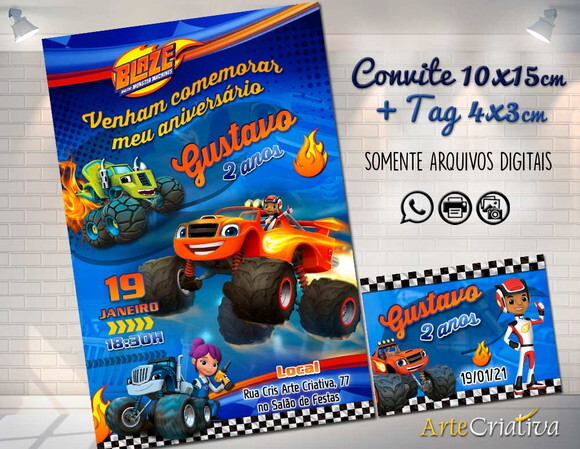 CONVITE DIGITAL C/TAG Blaze Monster Machine