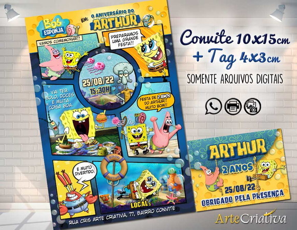 CONVITE DIGITAL C/TAG Bob Esponja Gibi
