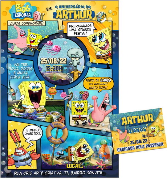 CONVITE DIGITAL C/TAG Bob Esponja Gibi