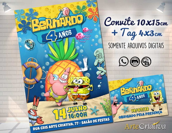 CONVITE DIGITAL C/TAG Bob Esponja 3