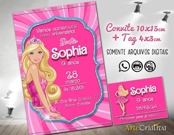 Convite Digital C/tag Boneca Barbie 2