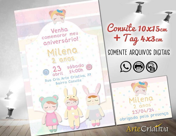 Convite Digital C/tag Boneca Metoo