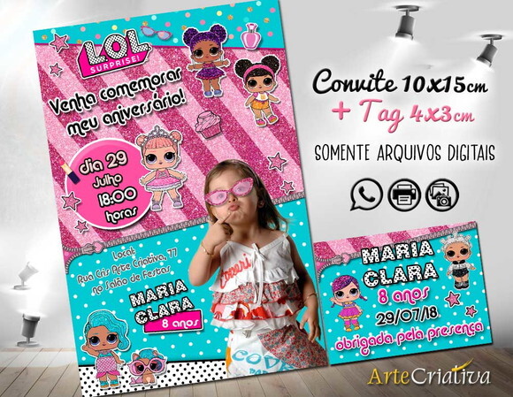 CONVITE DIGITAL C/TAG Boneca LOL Surprise
