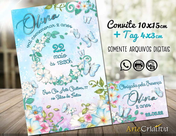 CONVITE DIGITAL C/TAG Borboleta e Flor 12