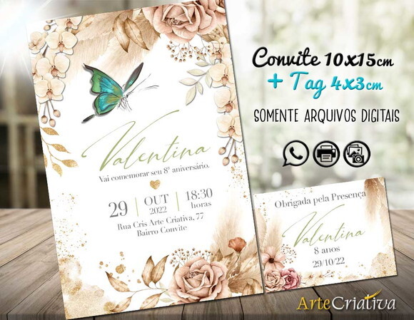 CONVITE DIGITAL C/TAG Borboleta e Flor 9