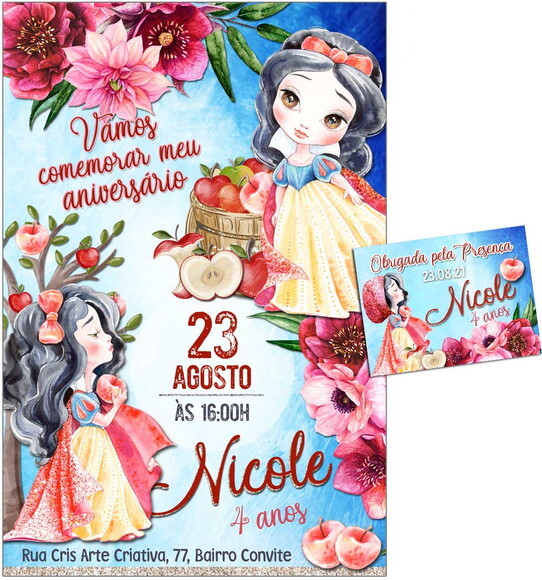 CONVITE DIGITAL C/TAG Branca de Neve Aquarela