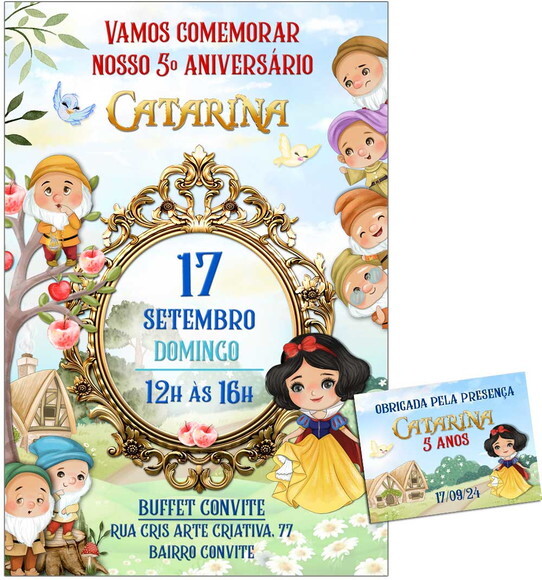 Convite Digital C/tag Branca de Neve Aquarela 2