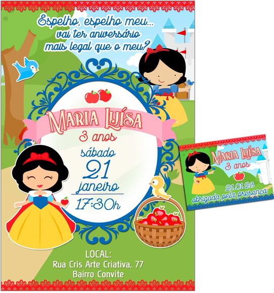 Convite Digital C/tag Branca de Neve Cute 2