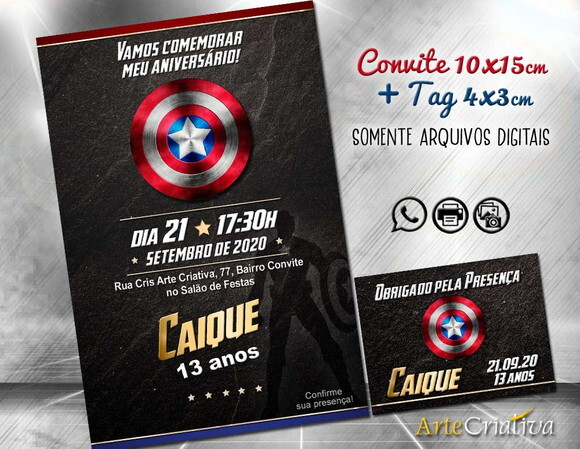 CONVITE DIGITAL C/TAG Capitão América 3