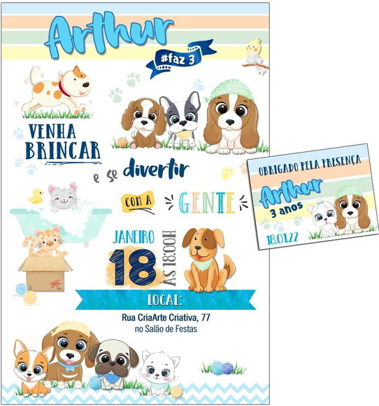 CONVITE DIGITAL C/TAG Cachorrinhos e Gatinhos