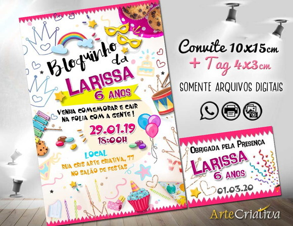 CONVITE DIGITAL C/TAG Carnaval Folia Menina