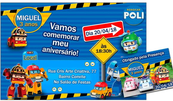 CONVITE DIGITAL C/TAG Carrinho Robocar Poli