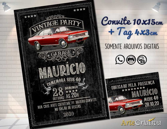 CONVITE DIGITAL C/TAG Carro Vintage
