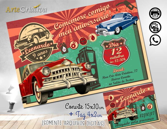 CONVITE DIGITAL C/TAG Carro Vintage