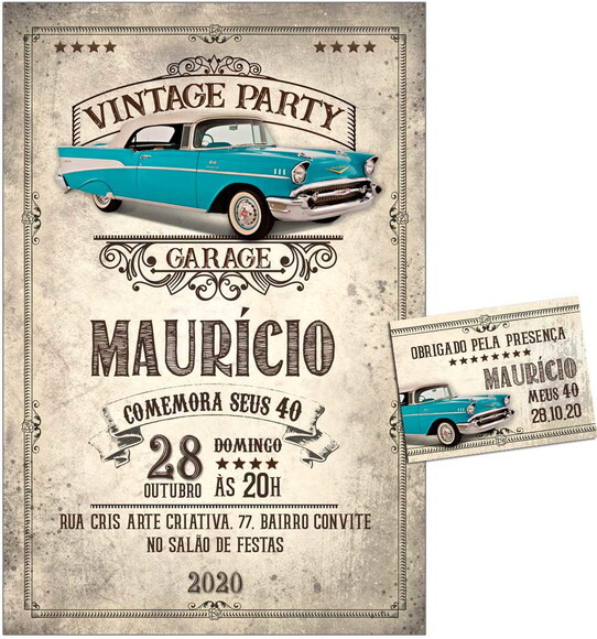 CONVITE DIGITAL C/TAG Carro Vintage 2