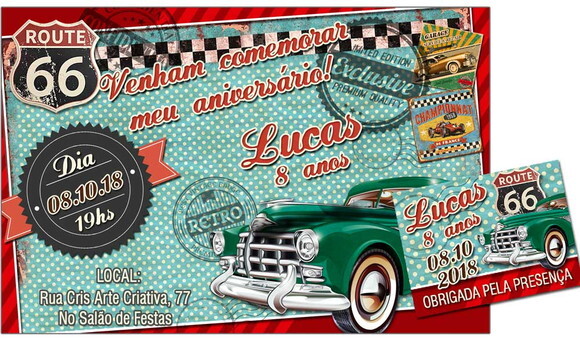 CONVITE DIGITAL C/TAG Carro Vintage Infantil 1