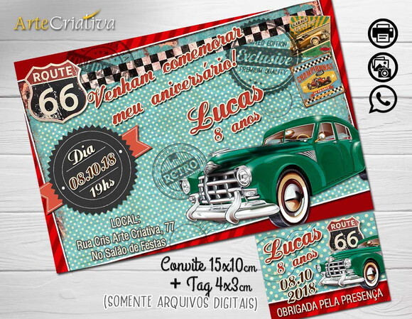 CONVITE DIGITAL C/TAG Carro Vintage Infantil 1