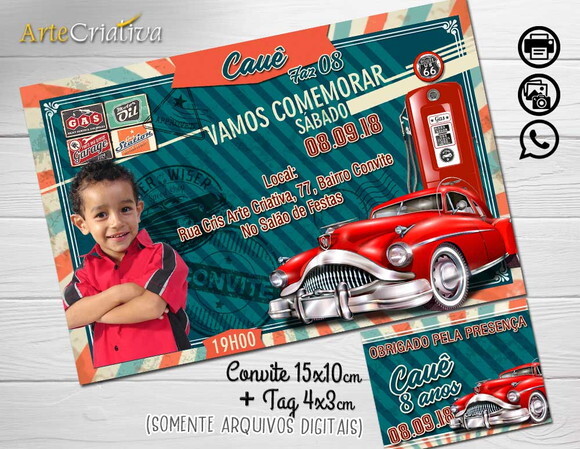 CONVITE DIGITAL C/TAG Carro Vintage Infantil 3b