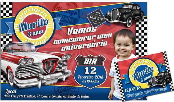 CONVITE DIGITAL C/TAG Carro Vintage Infantil 3