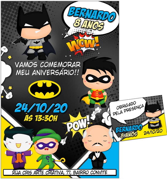 CONVITE DIGITAL C/TAG Cartoon Batman Cute