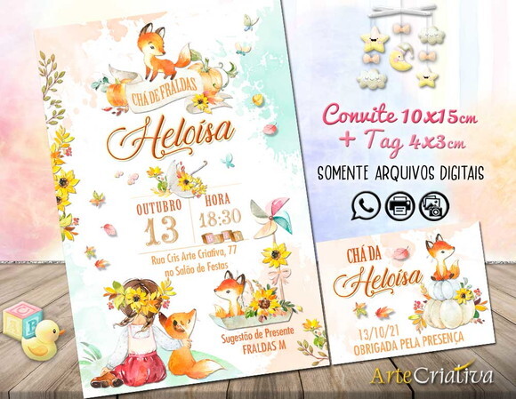 CONVITE DIGITAL C/TAG Chá Bebê Menina e a Raposinha