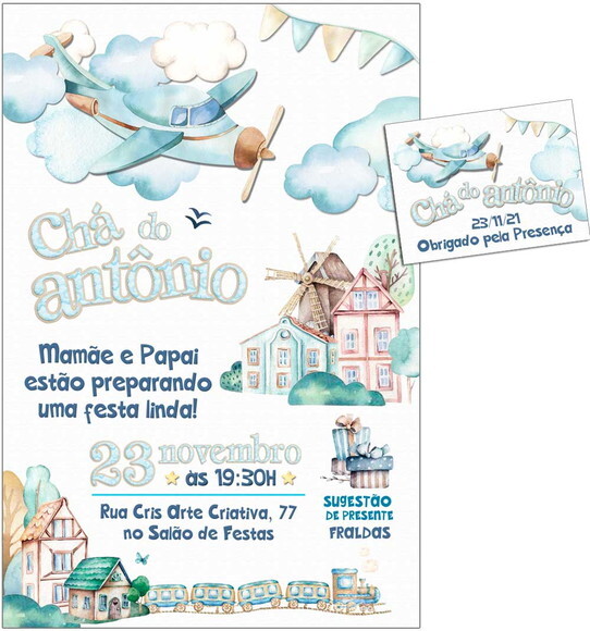 CONVITE DIGITAL C/TAG Chá de bebê Aviãozinho 1