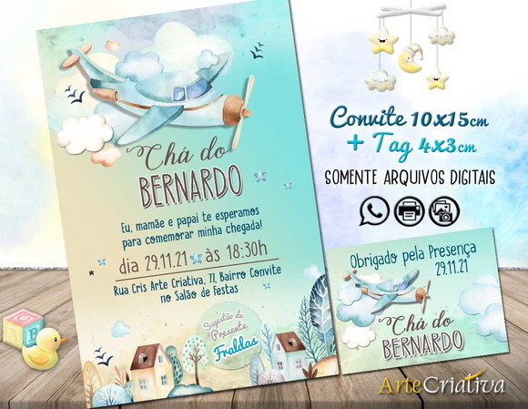 CONVITE DIGITAL C/TAG Chá de bebê Aviãozinho 6