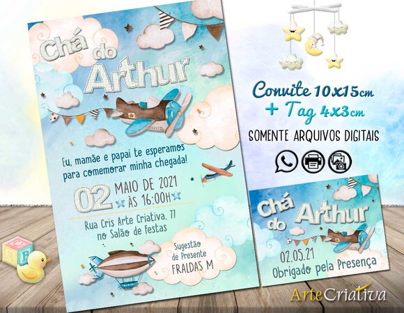 CONVITE DIGITAL C/TAG Chá de bebê Aviãozinho 7